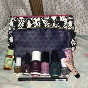 Purple Heart and Hair Hand bag with cosmetics.